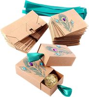Boîte à dragées plume de paon, dossiers gaufrés, papier kraft vintage biodégradable, cadeau sur le thème du voyage, fête, mariage, anniversaire