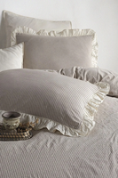 Parure de lit beige unie en coton à volants, style européen-américain, 3 pièces, certifiée OEKO-TEX, 300 fils au pouce carré, pour mariage