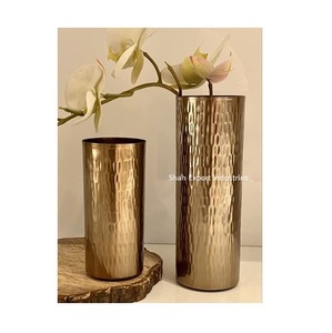 Top Selling Metal Cylinder Flower <b>Vase</b> Gold Plated for Home Living Room Tabletop Decor Hammered Metal Floral <b>Vase</b> - Product Image 2