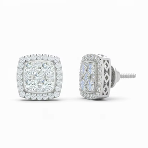 Boucles d'oreilles à clous en or 14 carats et diamants carrés naturels pour femmes - Product Image 1