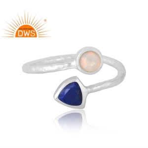 แหวนพลอยโอปอลและไพฑูรย์ธรรมชาติทำจากเงินสเตอร์ลิง925ผลิตตามสั่ง - Product Image 3