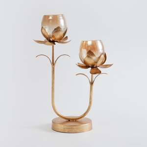 เชิงเทียนทองเหลืองดอกบัวสีทองโต๊ะรับประทานอาหารที่หรูหราของตกแต่งแจกันโลหะมีดีไซน์ที่ซับซ้อนแบบโบราณ - Product Image 5