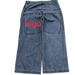 Jean ample pour homme personnalisé, pantalon en denim à jambes larges, style décontracté respirant, logo brodé, streetwear - Product Image 5