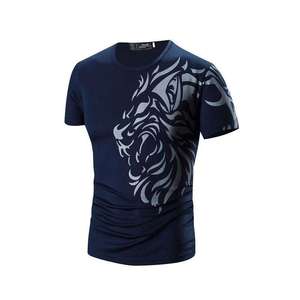 Camiseta en blanco personalizada con estampado de algodón de gran tamaño, ropa lisa, camiseta de hombre para exteriores, camiseta negra con estampado de León - Product Image 3