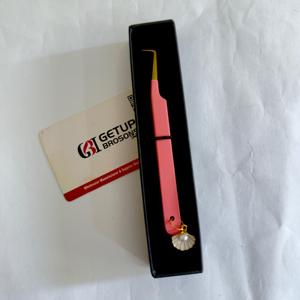 Ensemble de pinces à épiler professionnelles durables et de précision pour extensions de cils, en acier inoxydable rose avec pointe dorée, applicateur de cils, outil de beauté - Product Image 2