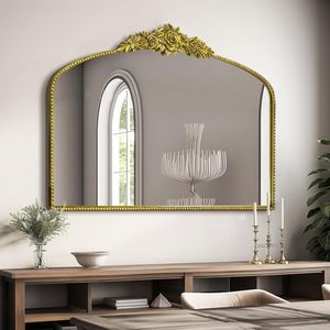 Traditional Vintage Mantel Mirror with Ornate <b>Metal</b> <b>Frame</b>, Baroque Victorian Mirror - Product Image 1
