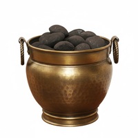 Seau à charbon en fer métallique finition bronze antique, ensemble de cheminée fait main de haute qualité et accessoires, seau à charbon avec poignée