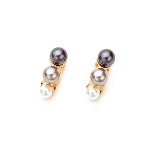 Hot sale triple tone pearls earrings vintage clip on earrings