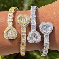 Bracelet à fermoir cœur 5A CZ, plaqué or 14K, en laiton micro-pavé, forme cœur, pour femme, cadeau de luxe