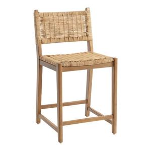 Chaise de bar en bois de teck d'Indonésie, siège en rotin combiné fait main en bois massif - Product Image 1