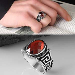 Anillo Masculino Azuris VALKH1131 de Plata de Ley 925 Estilo Otomano con Piedra Natural de Ágata Hecho a Mano en Turquía - Product Image 2