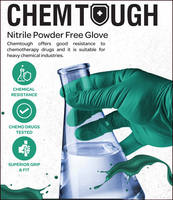 Gants en nitrile sans poudre testés pour les médicaments chimiothérapeutiques Bergamot ChemTough X2260 - Vert émeraude 6,0 g Taille M Antidérapants pour laboratoire chimique 240 mm