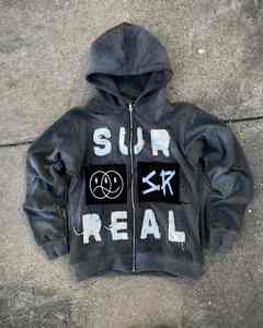 เสื้อฮู้ดมีซิปมีฮู้ดผ้าซักกรดพลอยเทียมแบบปรับแต่งได้เสื้อครอปทรงบ็อกซี่เข้ารูปลายเพชรซีดจางมีซิปรูด - Product Image 4