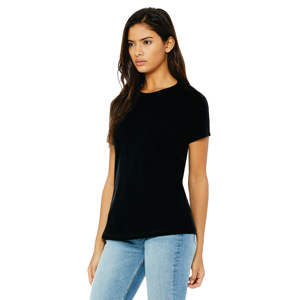 T-shirt à manches courtes boutonné pour femme en jersey décontracté noir vintage, coton/fibre de bambou, 32 fils simples, 4,2 oz - Product Image 2