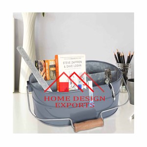 Carrito de metal galvanizado hecho a mano para utensilios de cocina con mango de hierro y empuñadura de madera en acabado Gris, superventas - Product Image 1