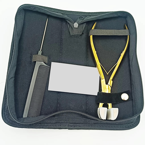 Pince à extensions de cheveux en acier inoxydable avec ruban adhésif, outils pour extensions de cheveux humains avec peigne dans un étui en cuir, couleur personnalisée - Product Image 2