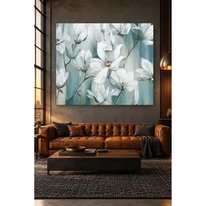 Impression sur toile de branches de magnolia blanches sur fond bleu gris Fida - Product Image 5