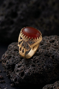 Men's Islamic Vintage Brass Gemstone Cocktail <b>Ring</b> with Natural Oval Black Onyx Stone Rose Gold Plated Bezel Setting - Product Image 4