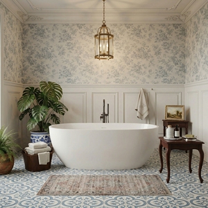 Baignoire ovale autoportante au design moderne et élégant FW-7761-59 - Baignoire en acrylique durable pour salle de bain - Product Image 4
