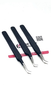 Pince à épiler pour cils GETUP BROSONS IMPEX Midnight Powder Coating 45/90 degrés, pointe droite en fibre, acier inoxydable, outil de beauté - Product Image 6