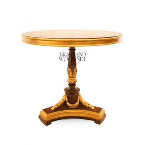 Juego de Mesa Redonda de Madera Clásica de Lujo con Base Dorada - Product Image 4