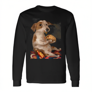 T-shirt Vintage a Maniche Lunghe con Stampa Cane e Taco, Abbigliamento Chic Promozionale per Cani con Design Accattivante - Product Image 2