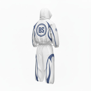 Ensemble coupe-vent en polyester de qualité supérieure grande taille, tissu léger, imperméable et respirant, blanc avec empiècements marine, Ensemble coupe-vent - Product Image 4