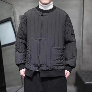 แจ็กเก็ตผู้ชายสไตล์ย้อนยุคสไตล์จีนเสื้อพาร์กาบุผ้าฝ้ายตัวยาวมีฮู้ดคอปกผ้าใบอบอุ่นเสื้อนอกขนเป็ดสีทึบ J - Product Image 5