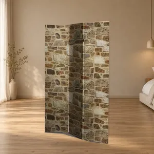 Pantalla Plegable de Lona de Doble Cara con Diseño de Pared de Piedra - Product Image 2
