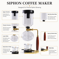 Cafetière à siphon en verre borosilicate 3 tasses 5 tasses avec poignée en bois, ensemble de cafetière à vide, vente en gros