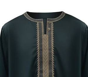 High Quality Premium Satin Thobe for <b>Men</b> Slim Fit with Simple Embroidery <b>Arabic</b> Muslim Fashion for All Seasons-XXL for Adults - Product Image 3