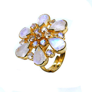 Anillo clásico de Plata de Ley 925 para mujer, piedra lunar arcoíris blanca chapada en oro a la moda, piedra preciosa hecha de acero inoxidable para - Product Image 4