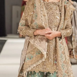 2025 @ Dazzling Bridal Kurta, Sarara with Dupattai with Heavy Beautiful Embellished crystal glass beads Dabka Pearls Stone Work - Product Image 1