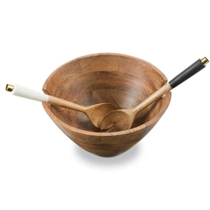Juego de 3 ensaladeras grandes de madera de acacia de la más alta calidad con utensilios para servir, ensaladera de madera maciza natural para frutas y pasta - Product Image 5