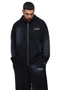 Survêtement pour homme surdimensionné en denim délavé, noir, taille plus, manches raglan, broderie personnalisée, lavage à la pulvérisation, unisexe, pantalon large vintage - Product Image 2