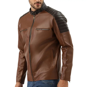 Marron Couleur Fermeture À Glissière Toile Veste En Cuir Hommes Hiver Mode Coupe-Vent Respirant Fabriqué au Pakistan Garçons - Product Image 2
