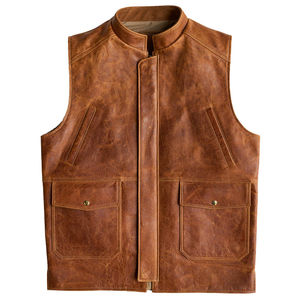 Chaleco Casual de Piel Genuina para Hombre, Nuevo Modelo, Transpirable, con Cuello en V, para Motocicleta, Talla Personalizable hasta 6XL - Product Image 3