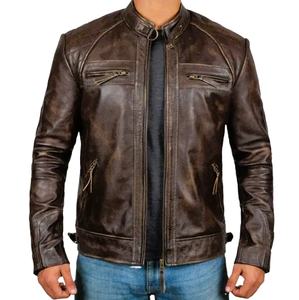 Chaqueta de Cuero Genuino 100% Personalizada de Alta Calidad, Cuello Alto, Estilo Motero, Forro Viscosa Transpirable, Cierre OEM, Chaquetas Cálidas de Invierno - Product Image 2