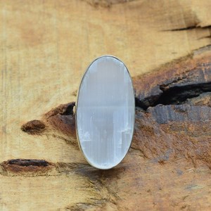 Selenite 925 Sterling <b>Silver</b> Ring Oval Gemstone Handmade Jewelry US Size 6 Elegant Gift For Women - Product Image 2