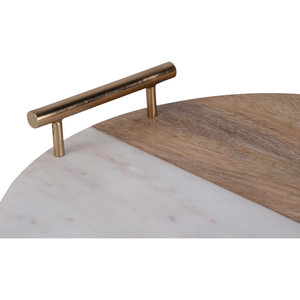Plateau de service rond multifonctionnel en marbre naturel et bois durable et écologique avec poignée - Product Image 3