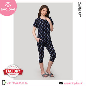 คุณภาพมาตรฐานสูงขายกันอย่างแพร่หลายผ้าฝ้ายนุ่มล้างทางชีวภาพชุดราตรีของผู้หญิงชุดนอนชุดถักชุดคาปรีสองชิ้น - Product Image 2