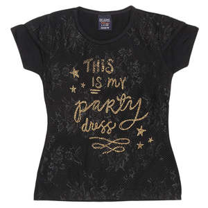 Girls Half Sleeve <b>Glitter</b> T-Shirt - Black - Product Image 1