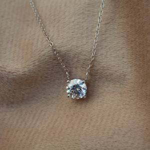Classic Round Cut <b>Moissanite</b> Pendant with 925 Sterling Silver Dainty Chain Round Cut <b>Moissanite</b> <b>Necklace</b> - Product Image 2