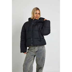 Manteau d'hiver pour femme en toile tricotée régulière, respirant, fermeture éclair, prix de gros, capuche incluse - Product Image 1