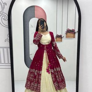 Hot Selling Indian Style Heavy Design Simar Cosmos Blouse Faux Georgette Thread & Sequence Work <b>Shrug</b> And Simar Cosmos Lehenga - Product Image 1