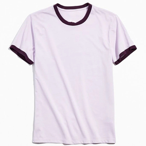 Camisetas de algodón personalizadas para hombre 180 Gsm verano cuello redondo manga corta diseño de timbre con tela de punto de Color de contraste - Product Image 5