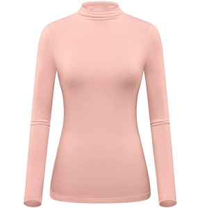 Women Long Sleeve High Neck <b>Scrub</b> <b>Top</b> Pink Knitted Spandex Polyester Uniform Shirt for Hospital Use - Product Image 1