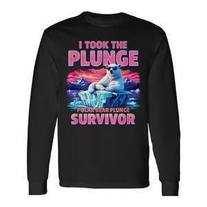Camiseta de manga larga con gráfico Polar Bear Plunge Survivor, diversión en aventuras de invierno - Product Image 1
