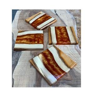 Vente en gros Ensemble moderne de 3 dessous de plat en bois de bambou écologique avec résine époxy Tapis de dessous de plat pour gobelet Tapis de dessous de verre en époxy bleu et bois d'acacia - Product Image 3