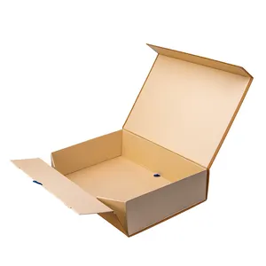 Kotak hadiah lipat kotak hadiah penutupan magnetik sederhana warna oranye karton kertas kaku mewah buatan tangan kustom